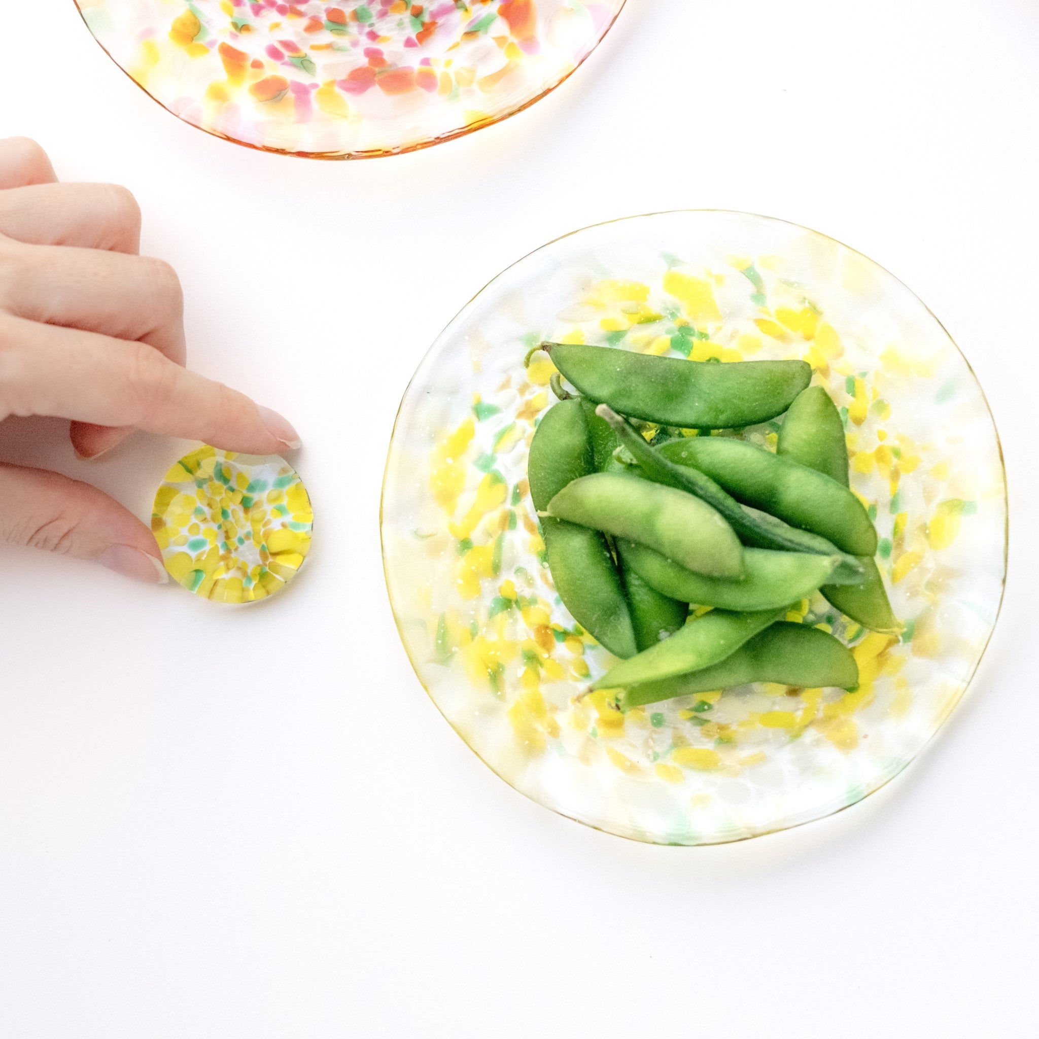 津軽びいどろ にほんの色 ふうけい 小皿 向日葵 同じデザインの箸置きと小皿の画像