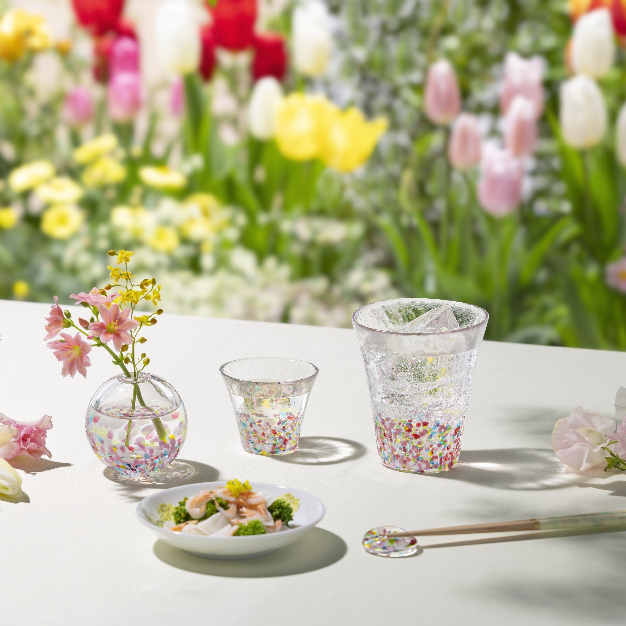 津軽びいどろ にほんの色 ふうけい 箸置き 春の丘 春の花々をイメージしたガラス食器シリーズ