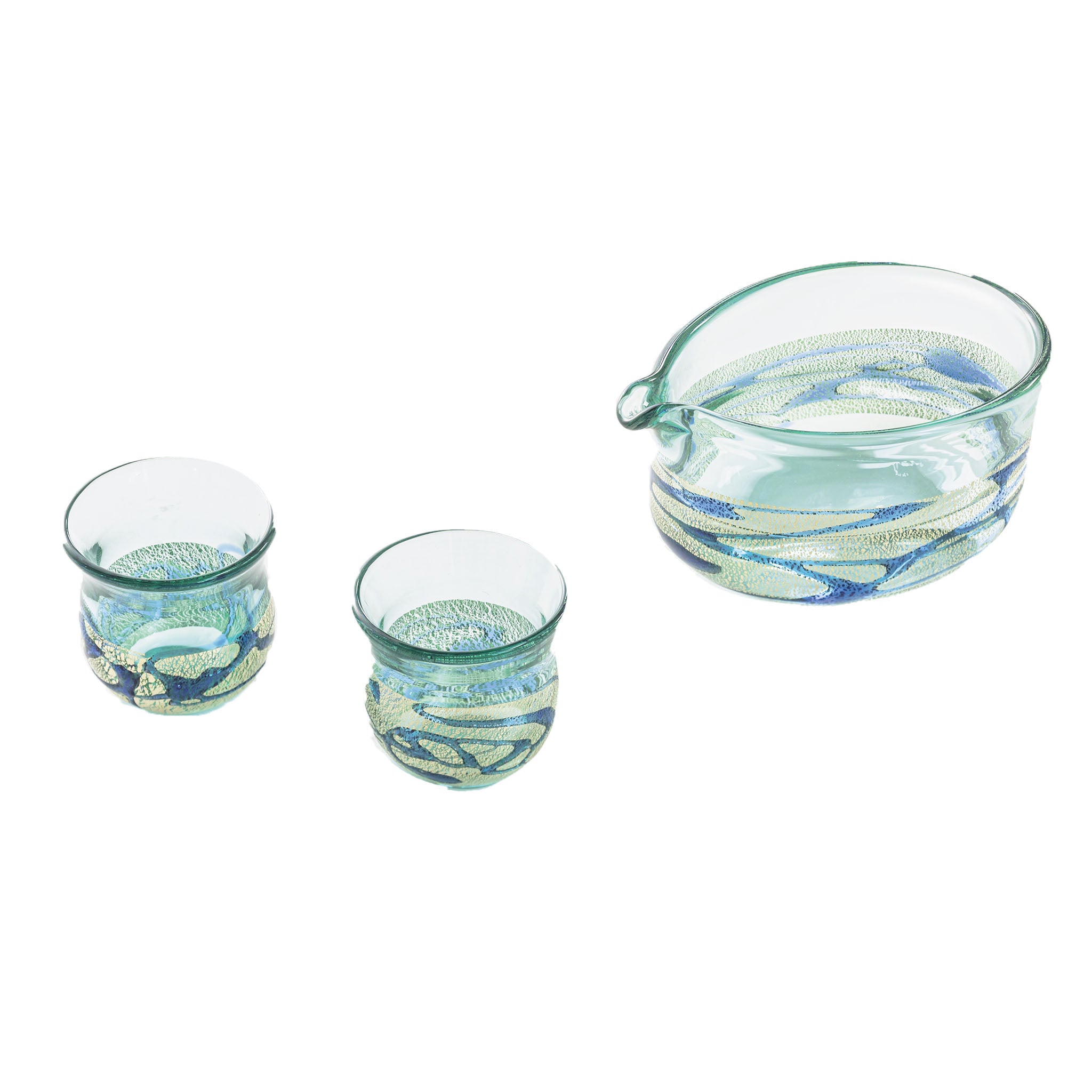 津軽びいどろ 金彩碧瑠璃 酒器セット 酒の入った酒器の画像