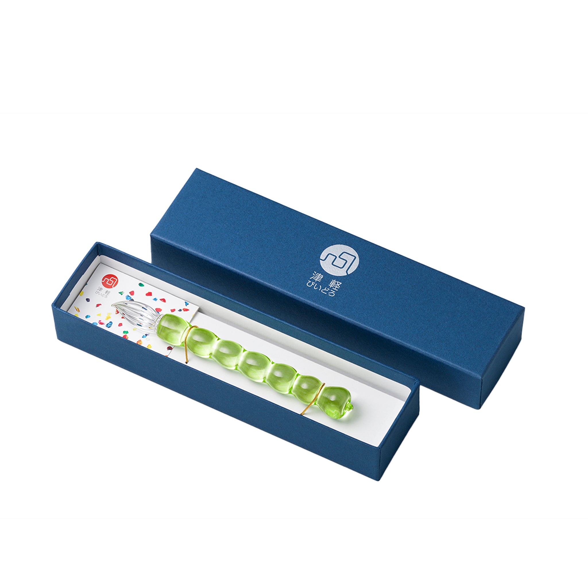 津軽びいどろ ちいさな林檎 青りんご ガラスペン太 ペン先細字 化粧箱に入ったガラスペンの画像