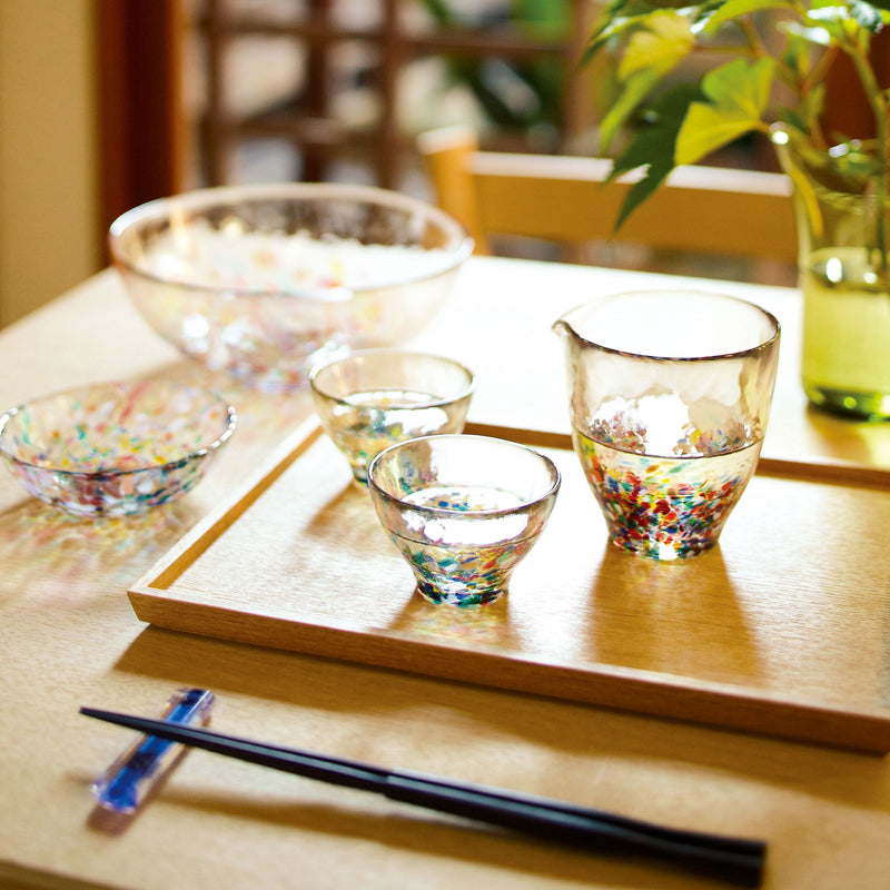 津軽びいどろ NEBUTA ねぶた浅小鉢 食卓に並ぶガラスのお皿やおちょこの画像
