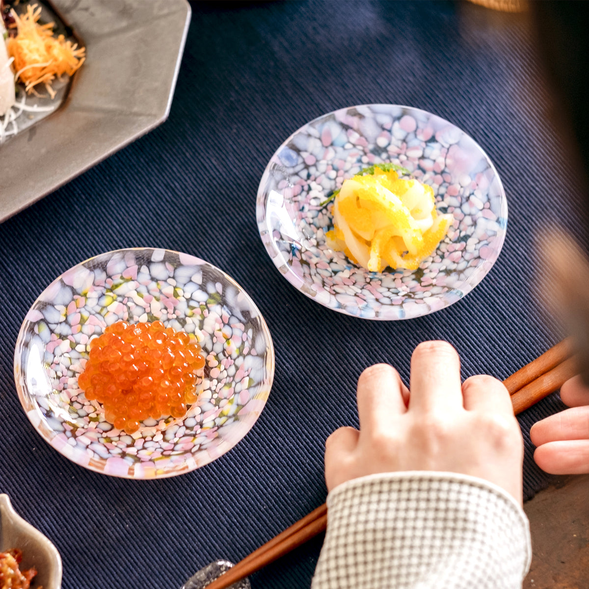 津軽びいどろ さくらさくら 桜と菜の花 豆皿