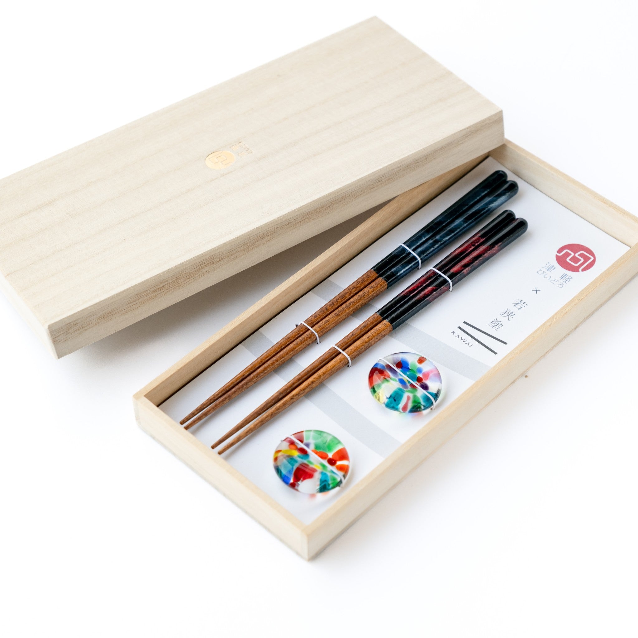 津軽びいどろ NEBUTA ねぶた箸置箸セット ギフトに最適な木箱入りの箸置き箸セット