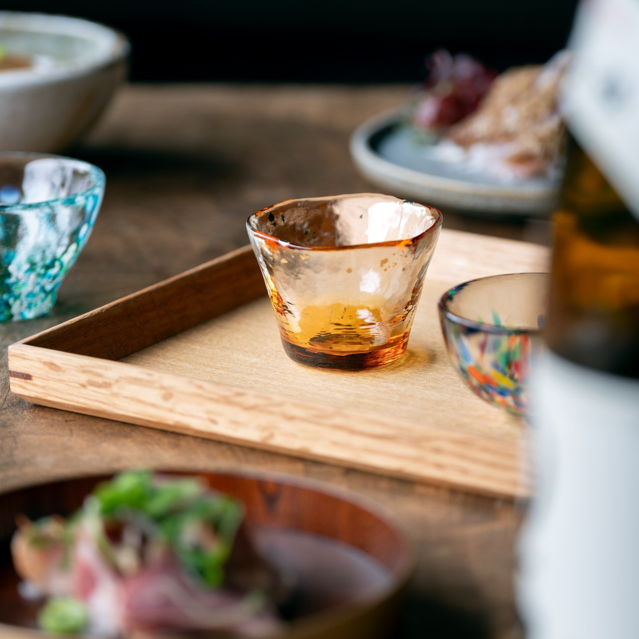 津軽びいどろ 彩ミニグラス 四種揃え 黄金色のガラスおちょこ 日本酒に