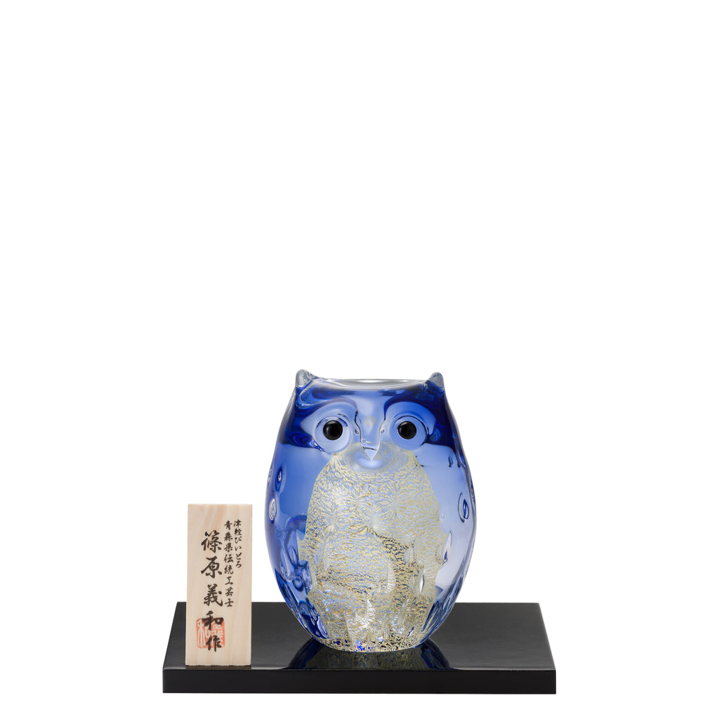津軽びいどろ ふくろう 親ふくろう スミレ 金 | 縁起の良いふくろうの 