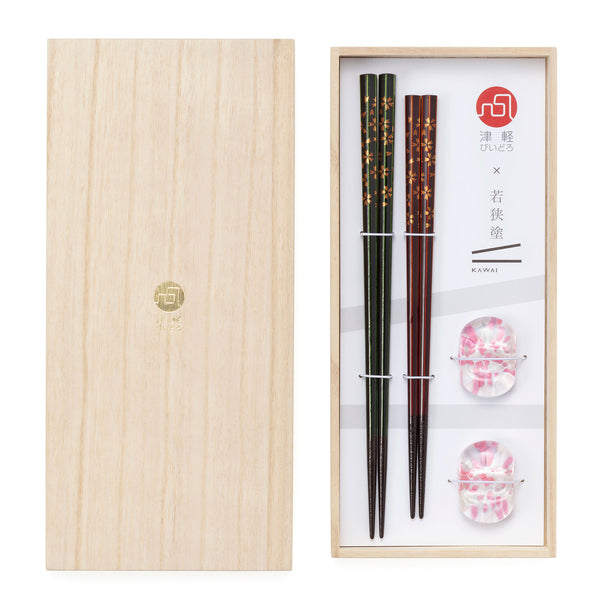津軽びいどろ sakura sakura小判箸置/箸セット 木箱に入った箸セットの画像